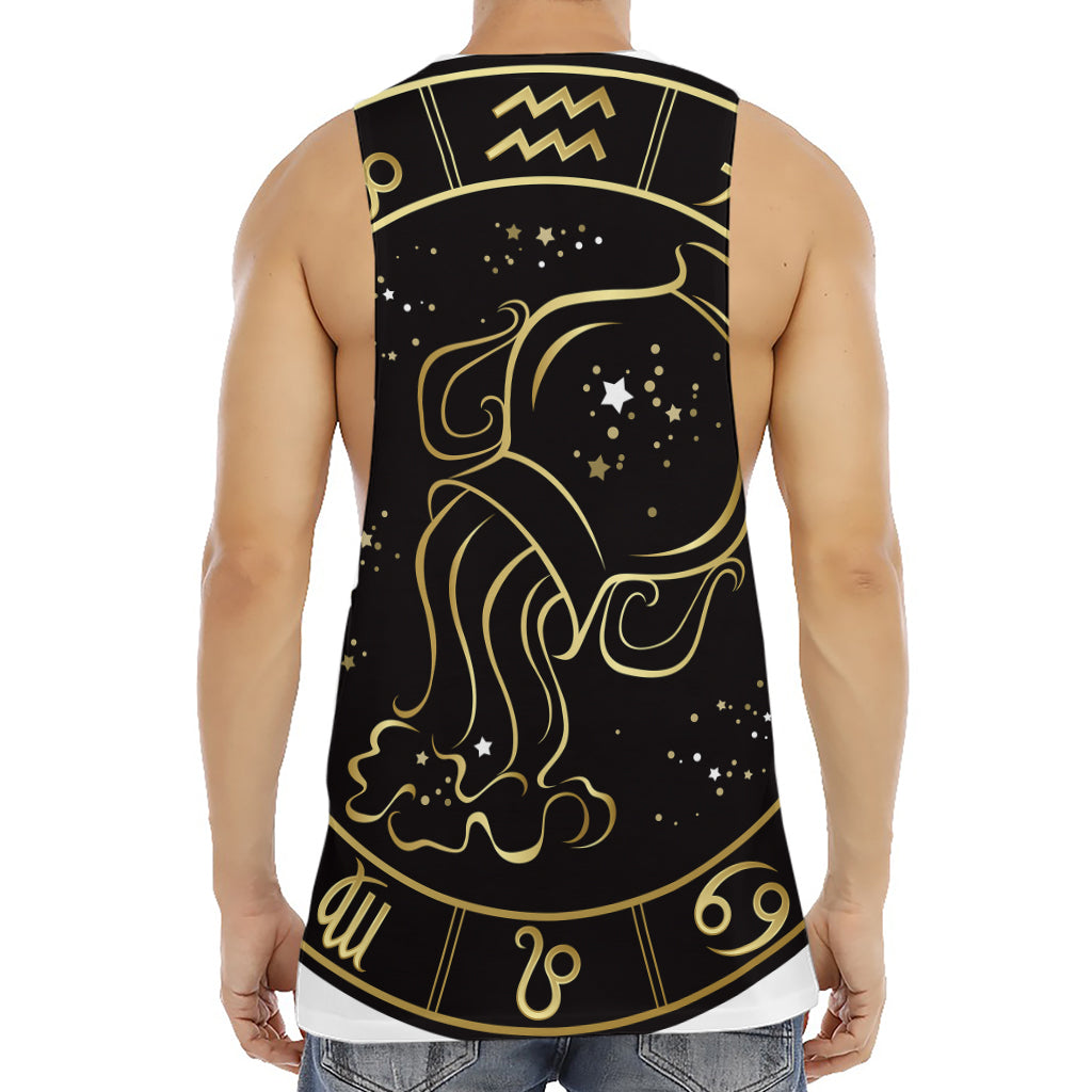 Gold And Black Aquarius Sign Print Men's Muscle Tank Top