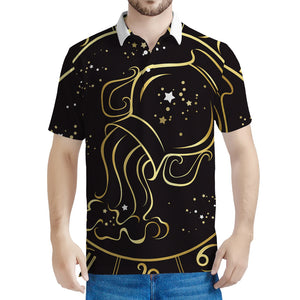 Gold And Black Aquarius Sign Print Men's Polo Shirt