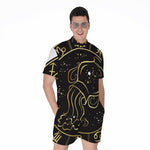 Gold And Black Aquarius Sign Print Men's Rompers