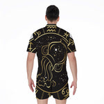 Gold And Black Aquarius Sign Print Men's Rompers