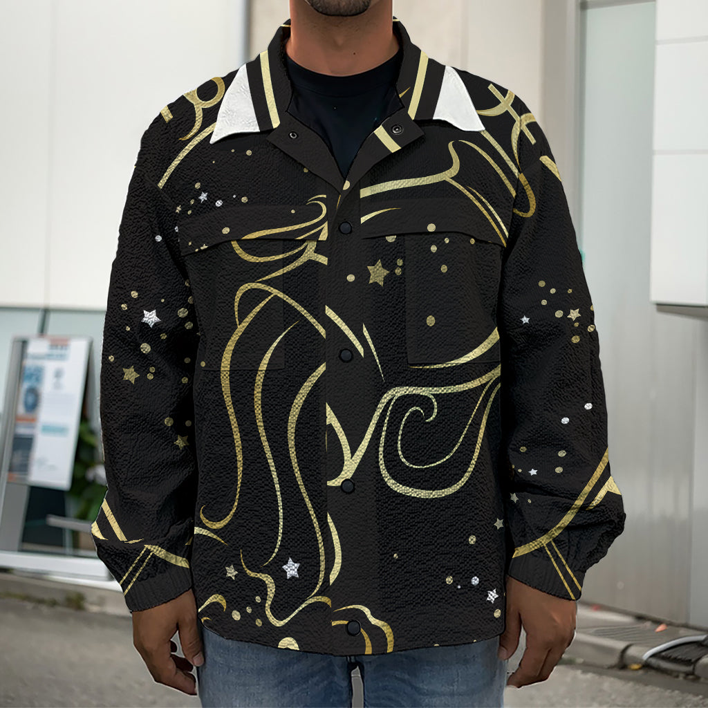 Gold And Black Aquarius Sign Print Men's Shirt Jacket