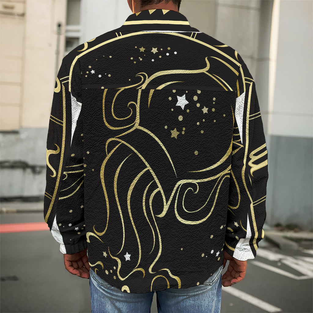 Gold And Black Aquarius Sign Print Men's Shirt Jacket