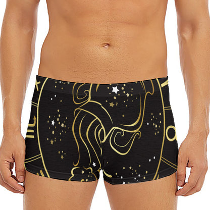 Gold And Black Aquarius Sign Print Men's Short Boxer Briefs