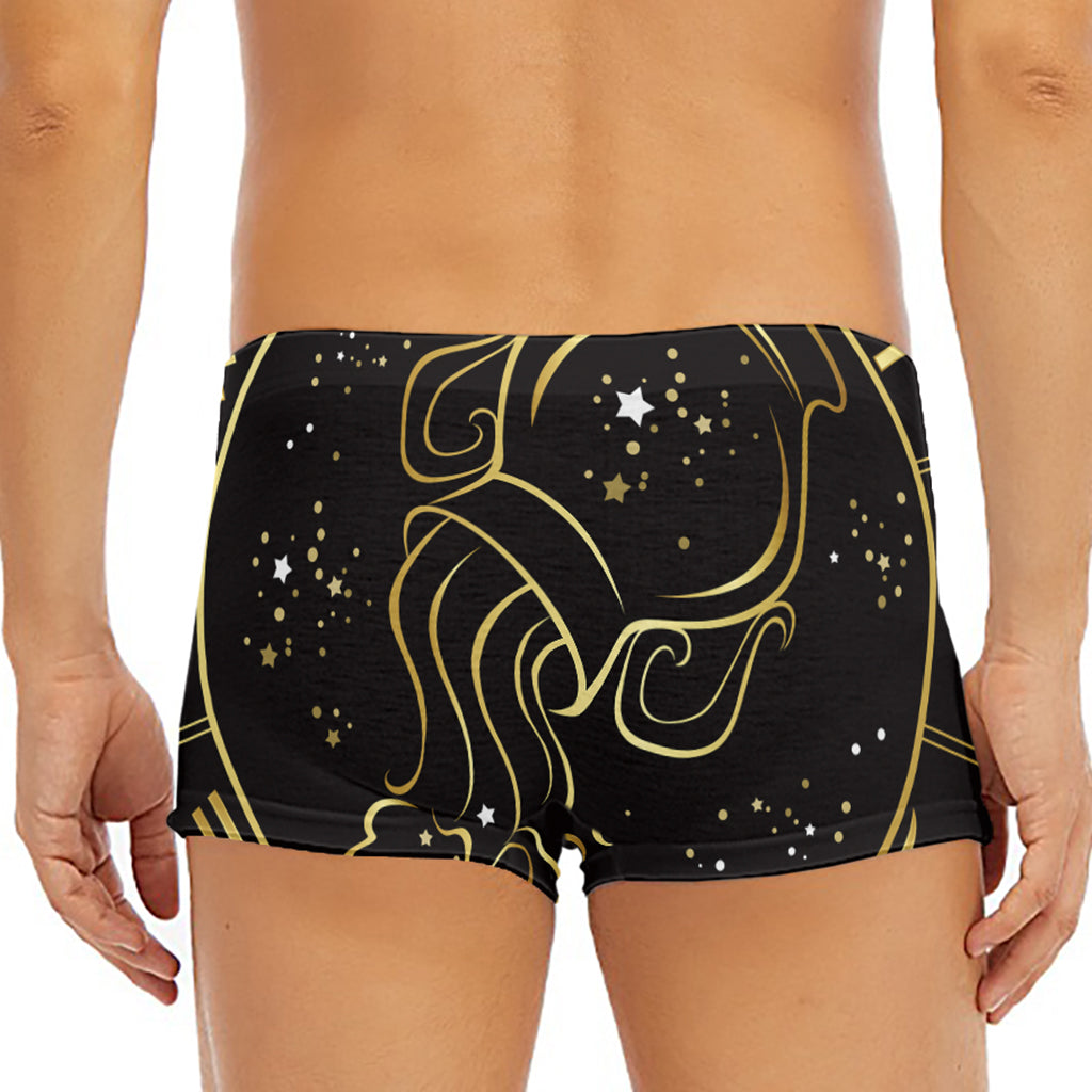Gold And Black Aquarius Sign Print Men's Short Boxer Briefs