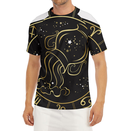 Gold And Black Aquarius Sign Print Men's Short Sleeve Rash Guard
