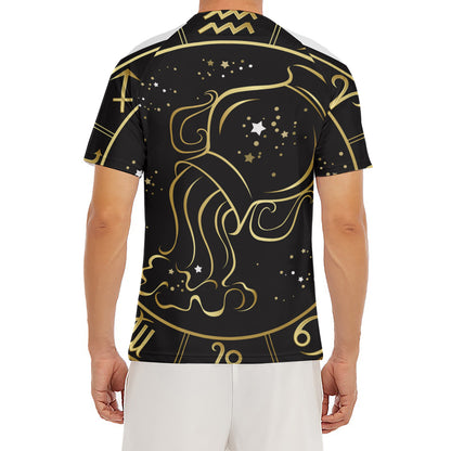 Gold And Black Aquarius Sign Print Men's Short Sleeve Rash Guard