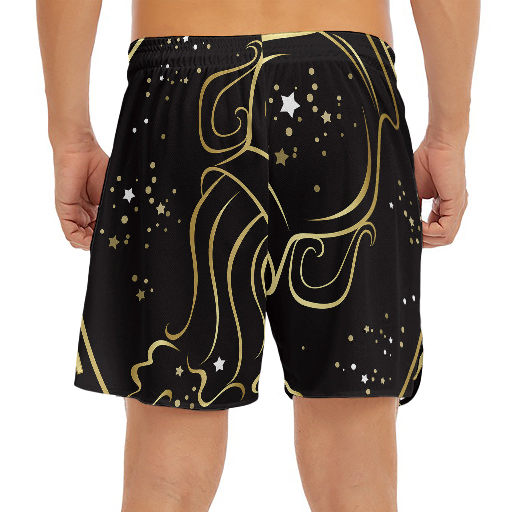 Gold And Black Aquarius Sign Print Men's Split Running Shorts