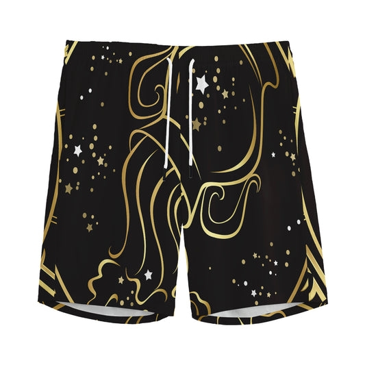 Gold And Black Aquarius Sign Print Men's Sports Shorts