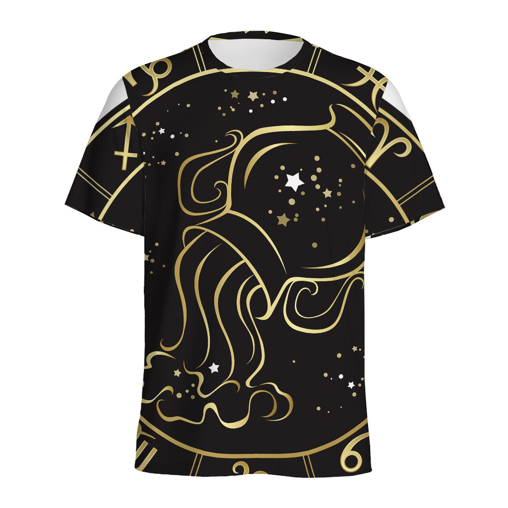 Gold And Black Aquarius Sign Print Men's Sports T-Shirt