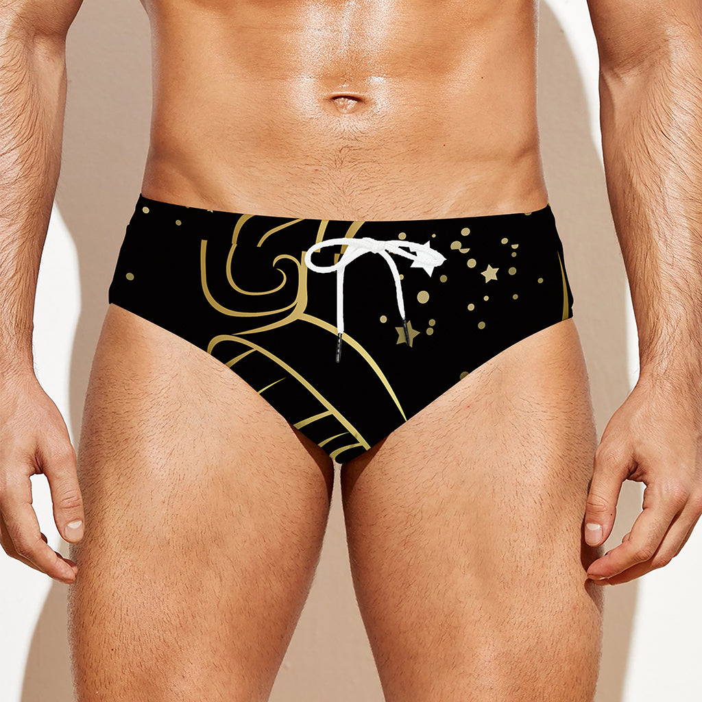 Gold And Black Aquarius Sign Print Men's Swim Briefs