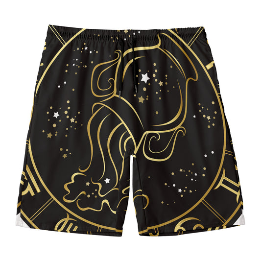 Gold And Black Aquarius Sign Print Men's Swim Trunks