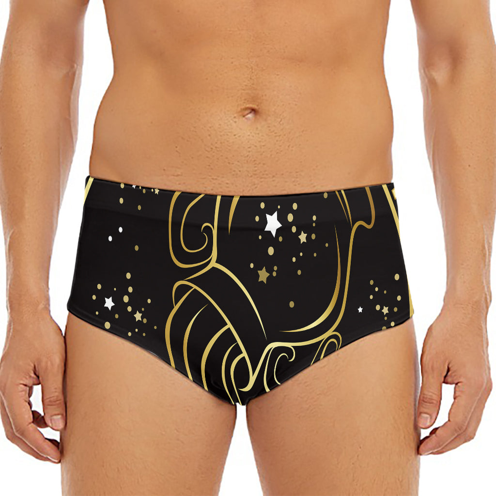 Gold And Black Aquarius Sign Print Men's Triangle Swim Briefs