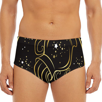 Gold And Black Aquarius Sign Print Men's Triangle Swim Briefs