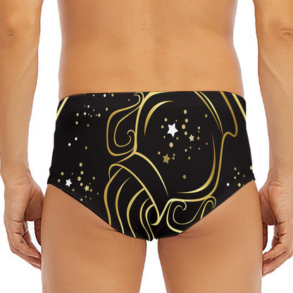 Gold And Black Aquarius Sign Print Men's Triangle Swim Briefs