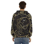 Gold And Black Aquarius Sign Print Men's Velvet Pullover Hoodie