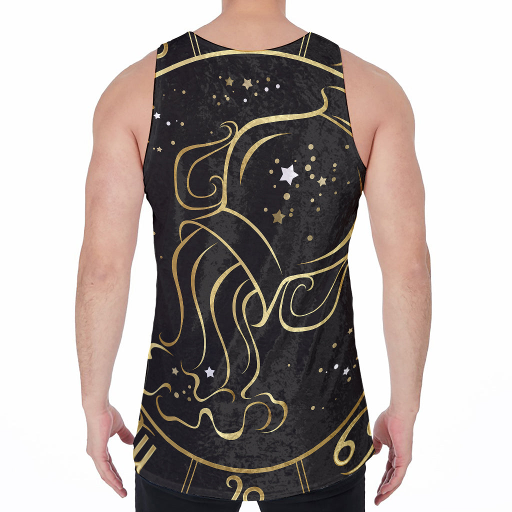 Gold And Black Aquarius Sign Print Men's Velvet Tank Top
