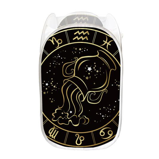 Gold And Black Aquarius Sign Print Mesh Laundry Hamper