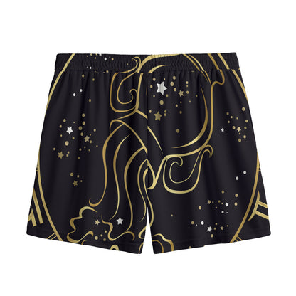 Gold And Black Aquarius Sign Print Mesh Shorts