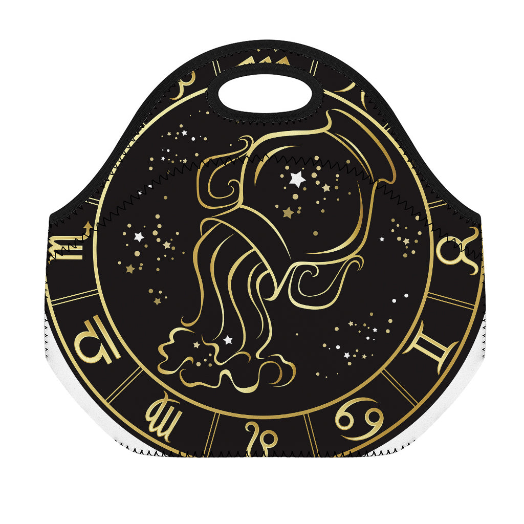 Gold And Black Aquarius Sign Print Neoprene Lunch Bag