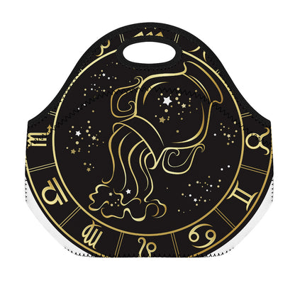Gold And Black Aquarius Sign Print Neoprene Lunch Bag