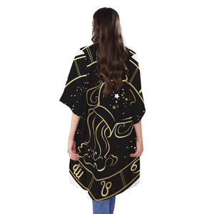 Gold And Black Aquarius Sign Print Open Front Beach Cover Up