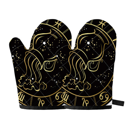Gold And Black Aquarius Sign Print Oven Mitts