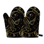 Gold And Black Aquarius Sign Print Oven Mitts