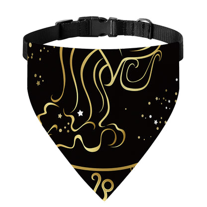 Gold And Black Aquarius Sign Print Over The Collar Dog Bandana
