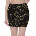 Gold And Black Aquarius Sign Print Pencil Mini Skirt