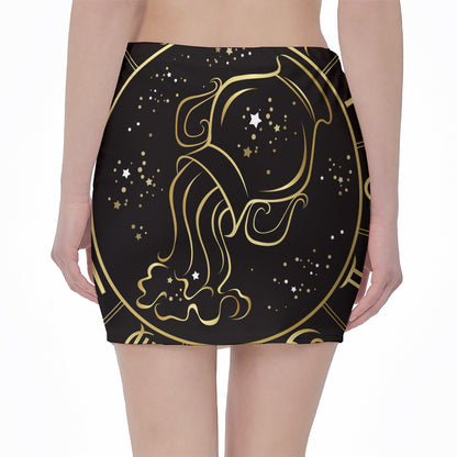 Gold And Black Aquarius Sign Print Pencil Mini Skirt