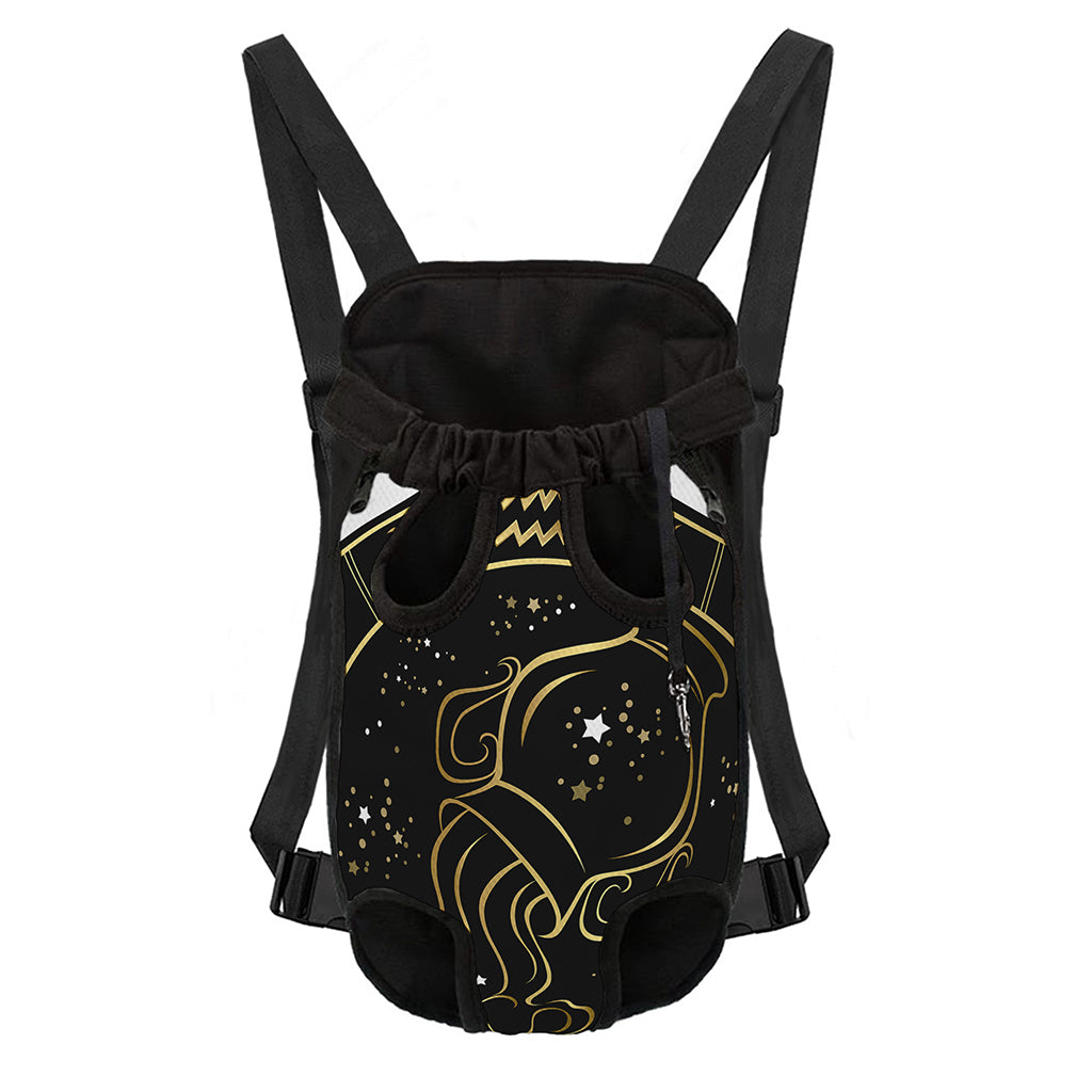 Gold And Black Aquarius Sign Print Pet Carrier Backpack