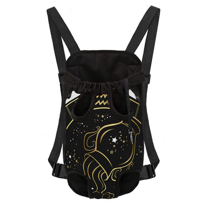 Gold And Black Aquarius Sign Print Pet Carrier Backpack
