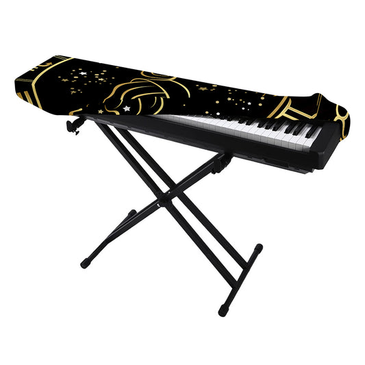 Gold And Black Aquarius Sign Print Piano Keyboard Cover