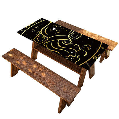 Gold And Black Aquarius Sign Print Picnic Table Cover