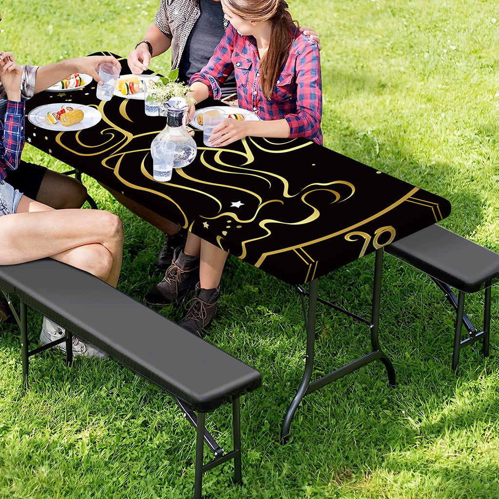Gold And Black Aquarius Sign Print Picnic Table Cover