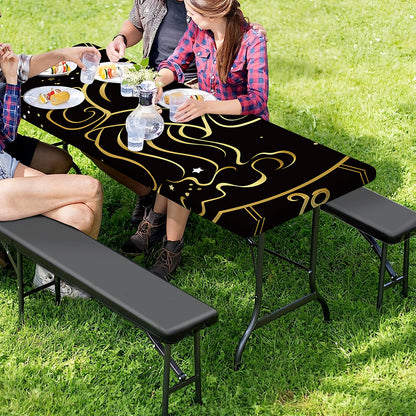 Gold And Black Aquarius Sign Print Picnic Table Cover