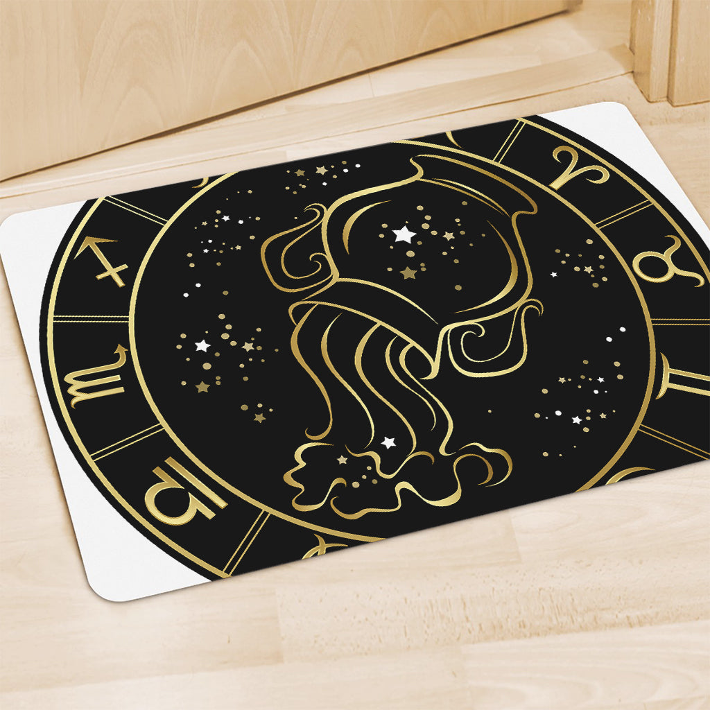 Gold And Black Aquarius Sign Print Polyester Doormat