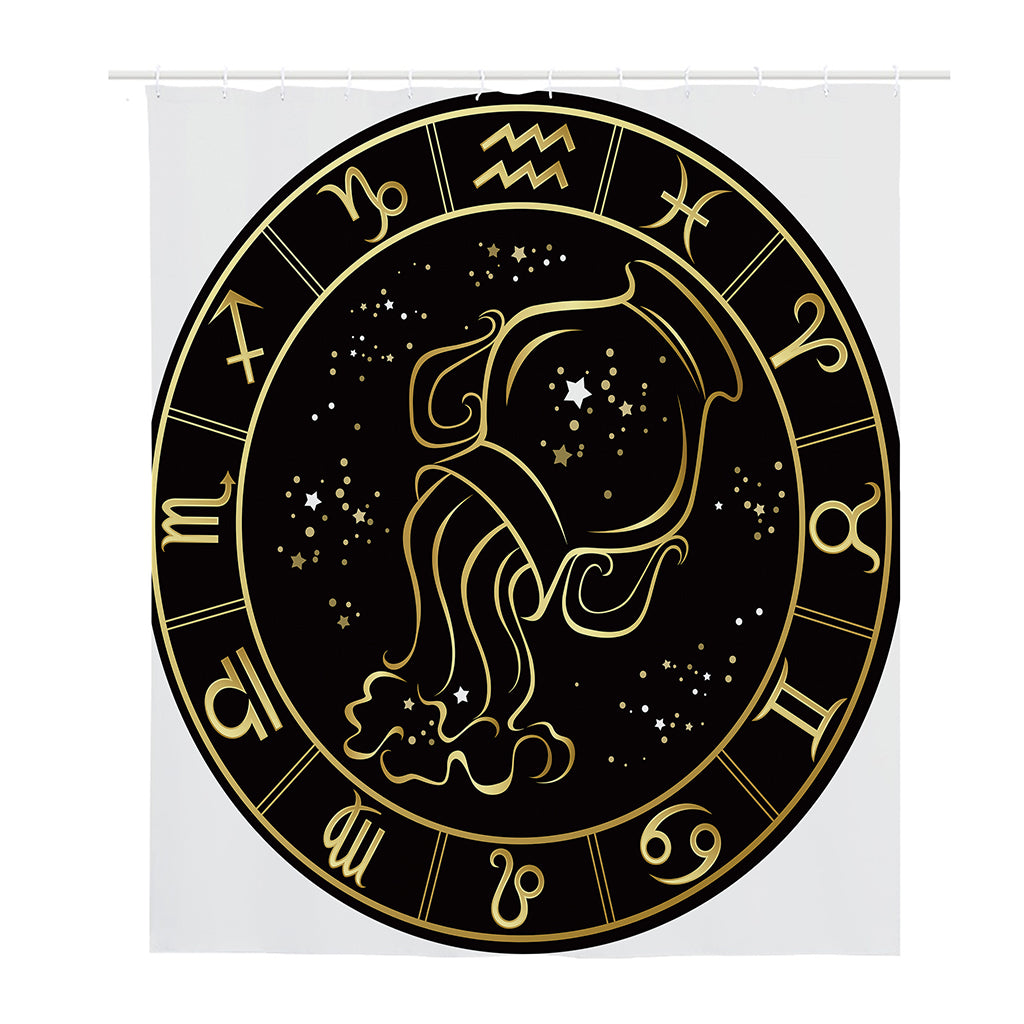 Gold And Black Aquarius Sign Print Polyester Shower Curtain
