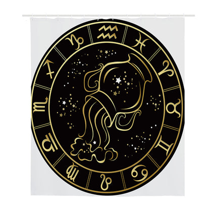 Gold And Black Aquarius Sign Print Polyester Shower Curtain