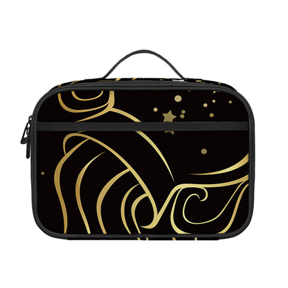 Gold And Black Aquarius Sign Print Portable Lunch Bag