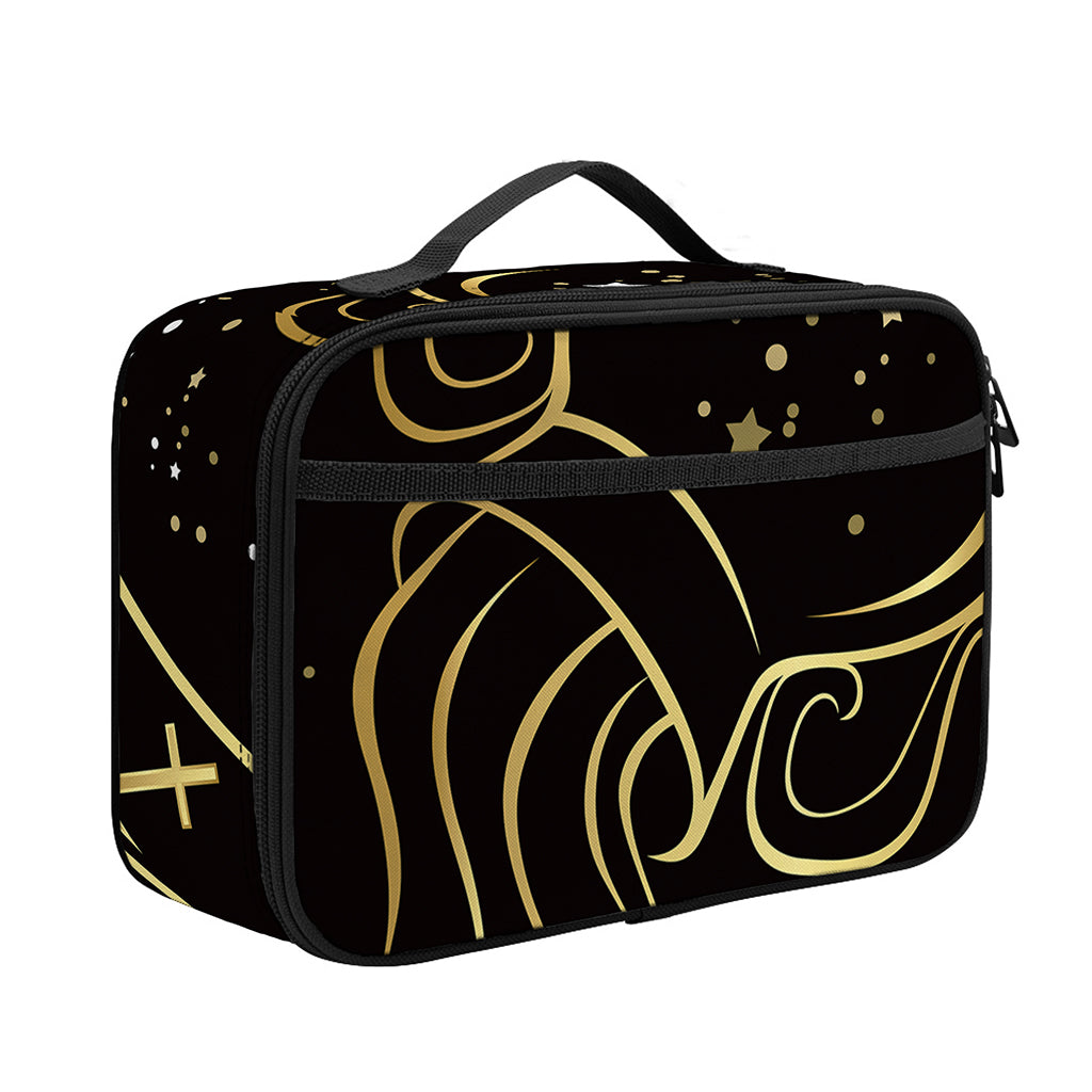 Gold And Black Aquarius Sign Print Portable Lunch Bag