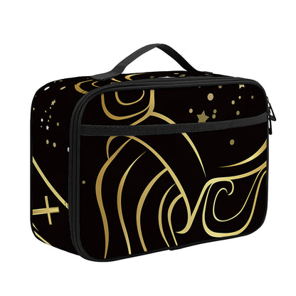 Gold And Black Aquarius Sign Print Portable Lunch Bag