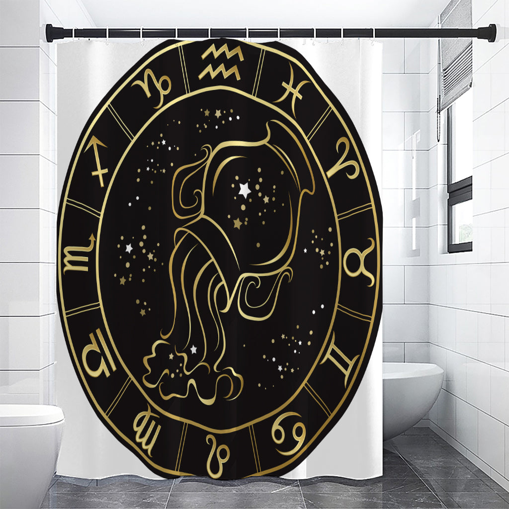 Gold And Black Aquarius Sign Print Premium Shower Curtain