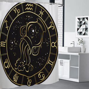 Gold And Black Aquarius Sign Print Premium Shower Curtain