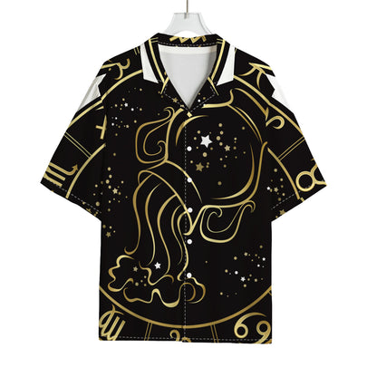 Gold And Black Aquarius Sign Print Rayon Hawaiian Shirt