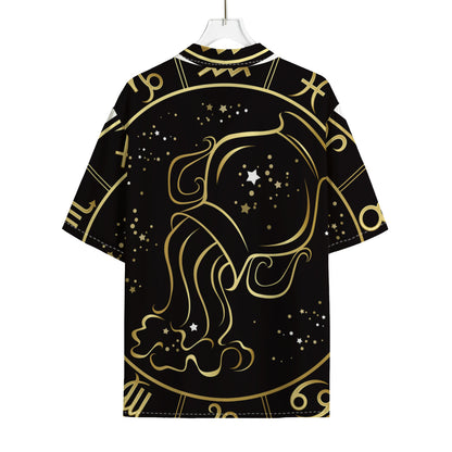 Gold And Black Aquarius Sign Print Rayon Hawaiian Shirt