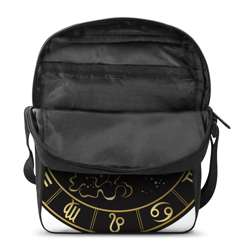 Gold And Black Aquarius Sign Print Rectangular Crossbody Bag