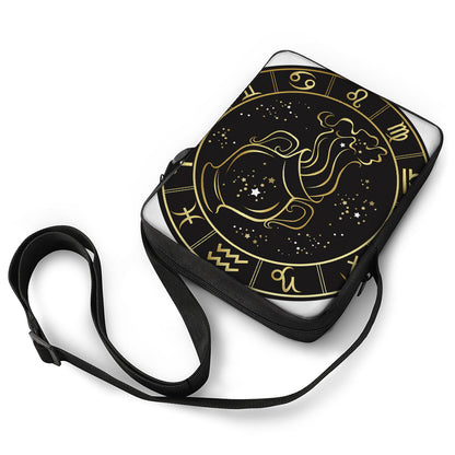 Gold And Black Aquarius Sign Print Rectangular Crossbody Bag
