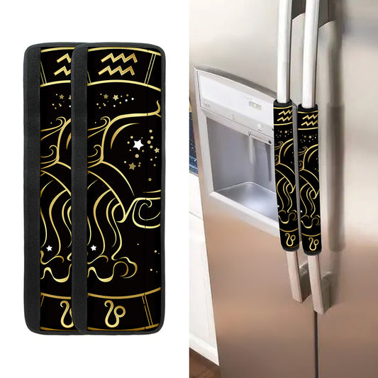 Gold And Black Aquarius Sign Print Refrigerator Handle Covers