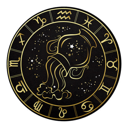 Gold And Black Aquarius Sign Print Round Blanket